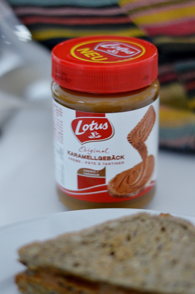 toast with “Lotus” almond biscuit spread
